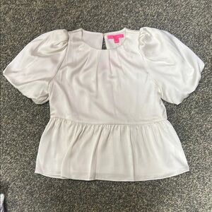 Lilly Pulitzer White Peplum Blouse with Puff Sleeves
